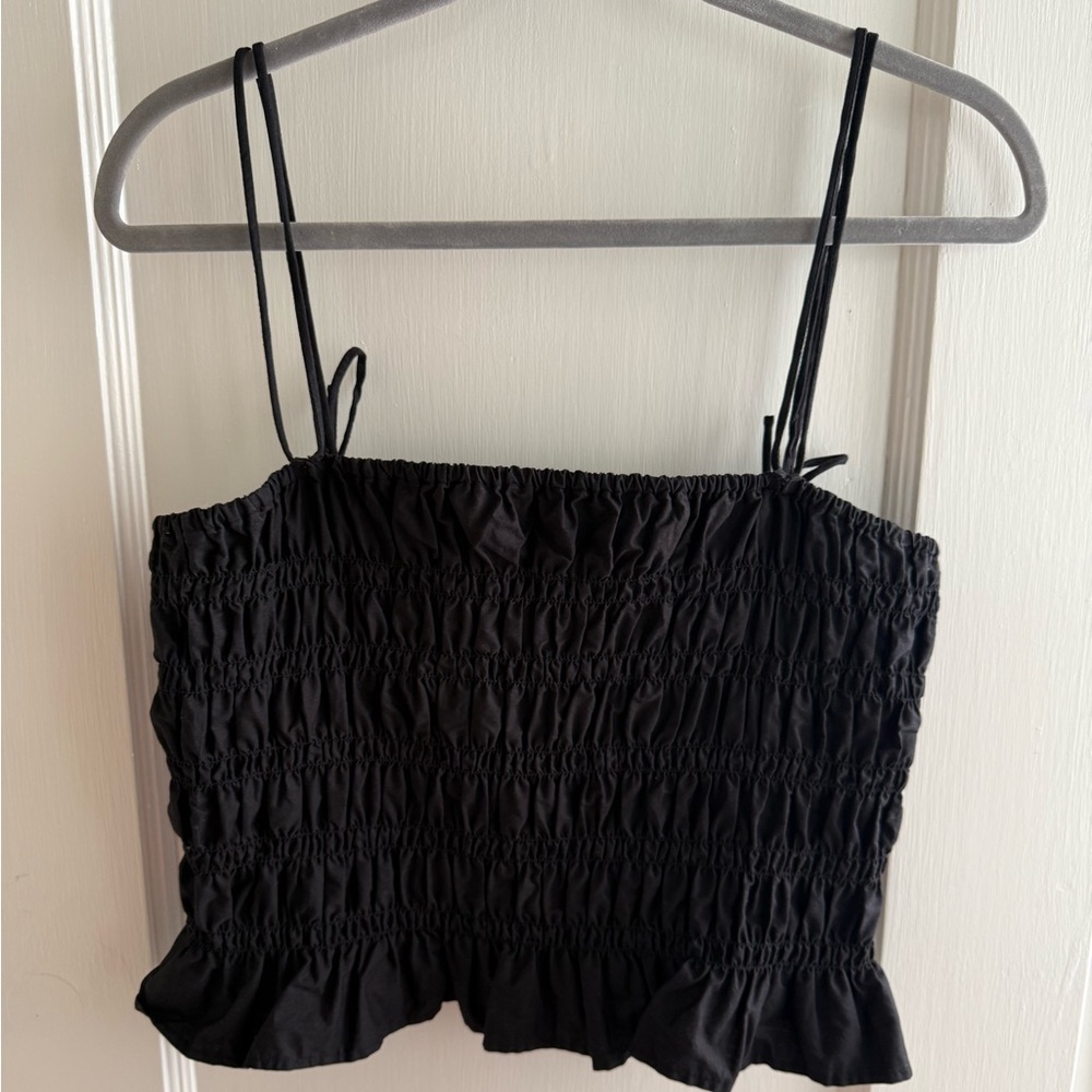 H&M Black Smocked Poplin Top